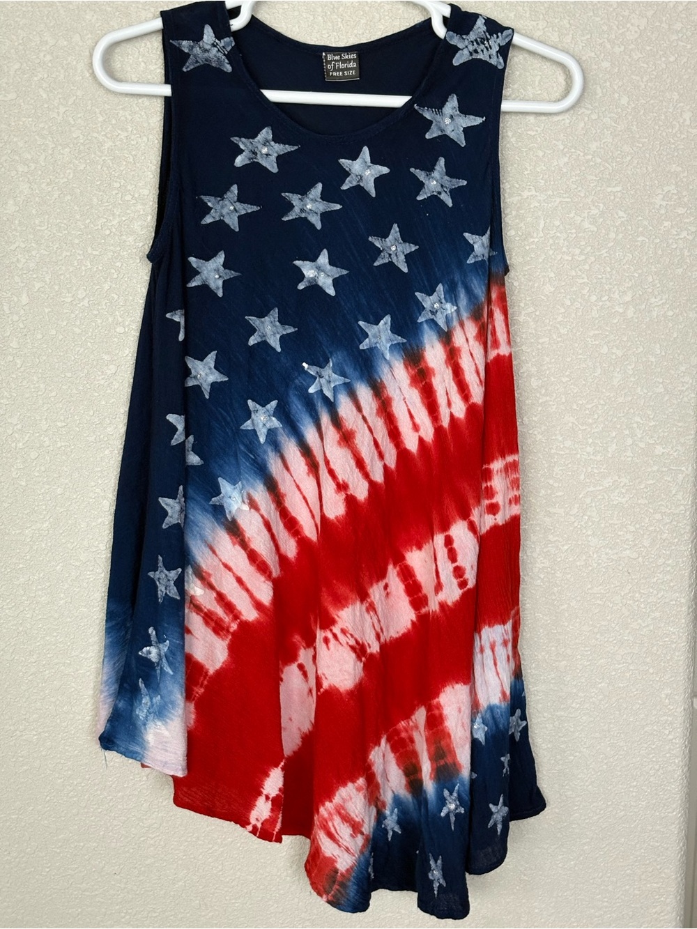 Blue & Red Star Tie-Dye Asymmetrical Dress